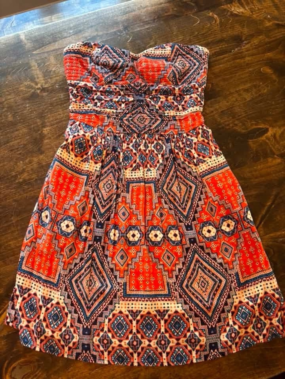 Xhilaration Strapless Red and Blue Geometric Print Dress